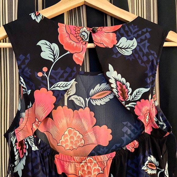 Navy/Pink Floral Open-Back Dress - Picture 5 of 7